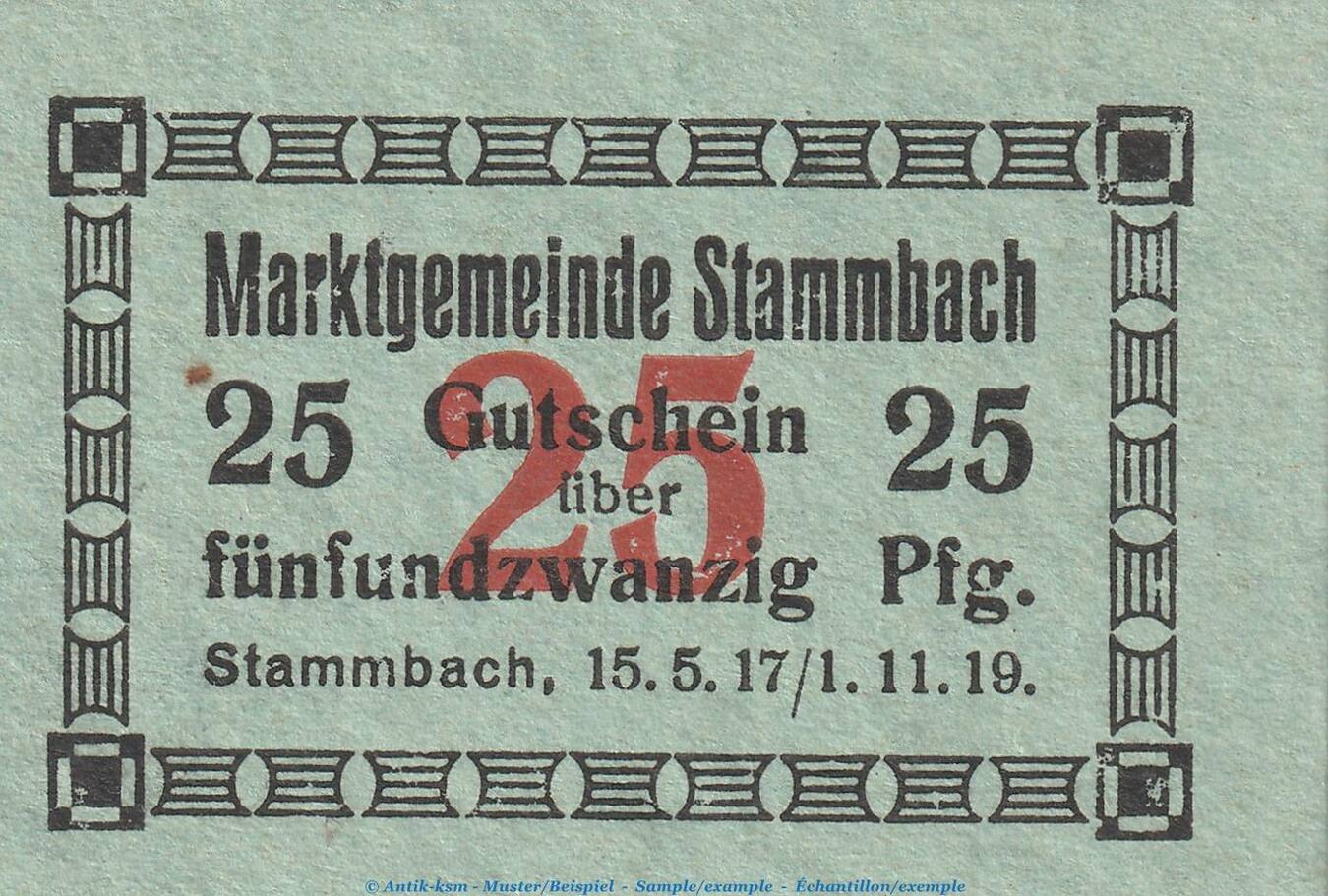 25 Pf 1917 Notgeld Marktgemeinde Stammbach 25 Pfennig Schein In Kfr