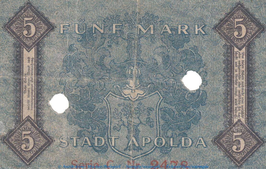 DE 5 Mk Notgeld Stadt Apolda 5 Mark Schein In Gbr E Geiger 021 01 02