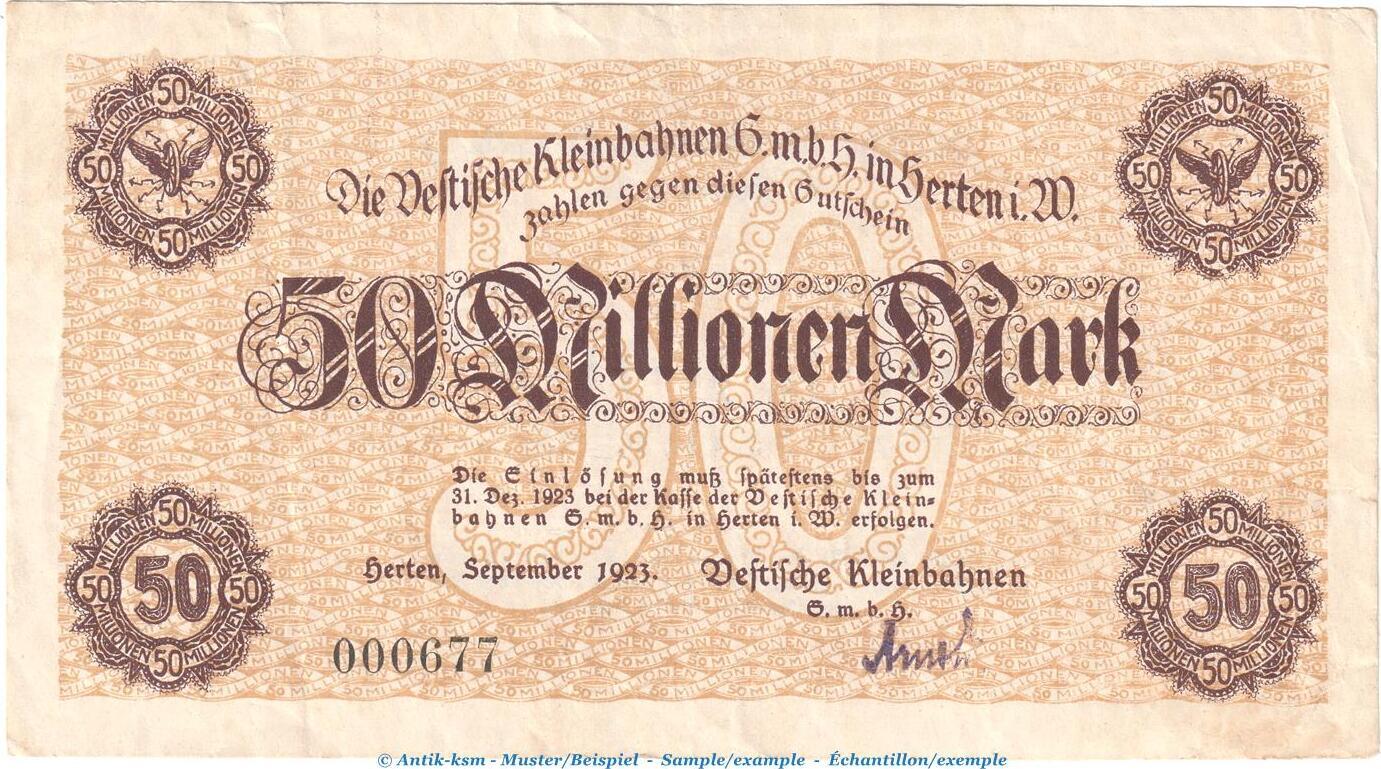 Gro Notgeld Inflation Notgeld V Kleinbahn Herten Millionen