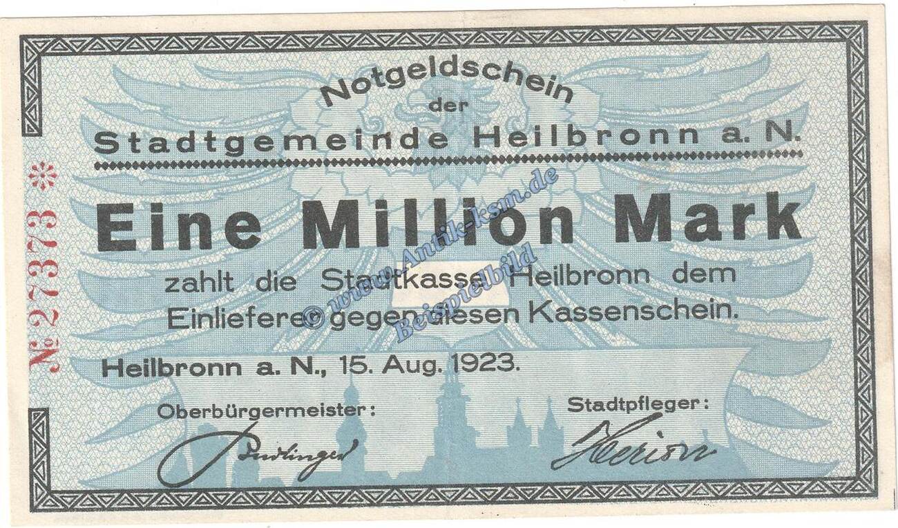 Gro Notgeld Inflation De Mio Mk Heilbronn Banknote Million