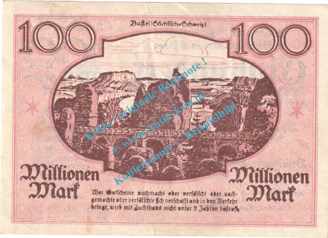 Inflation DE 100 Mio Mk Pirna Notgeld 100 Millionen Mark Schein In