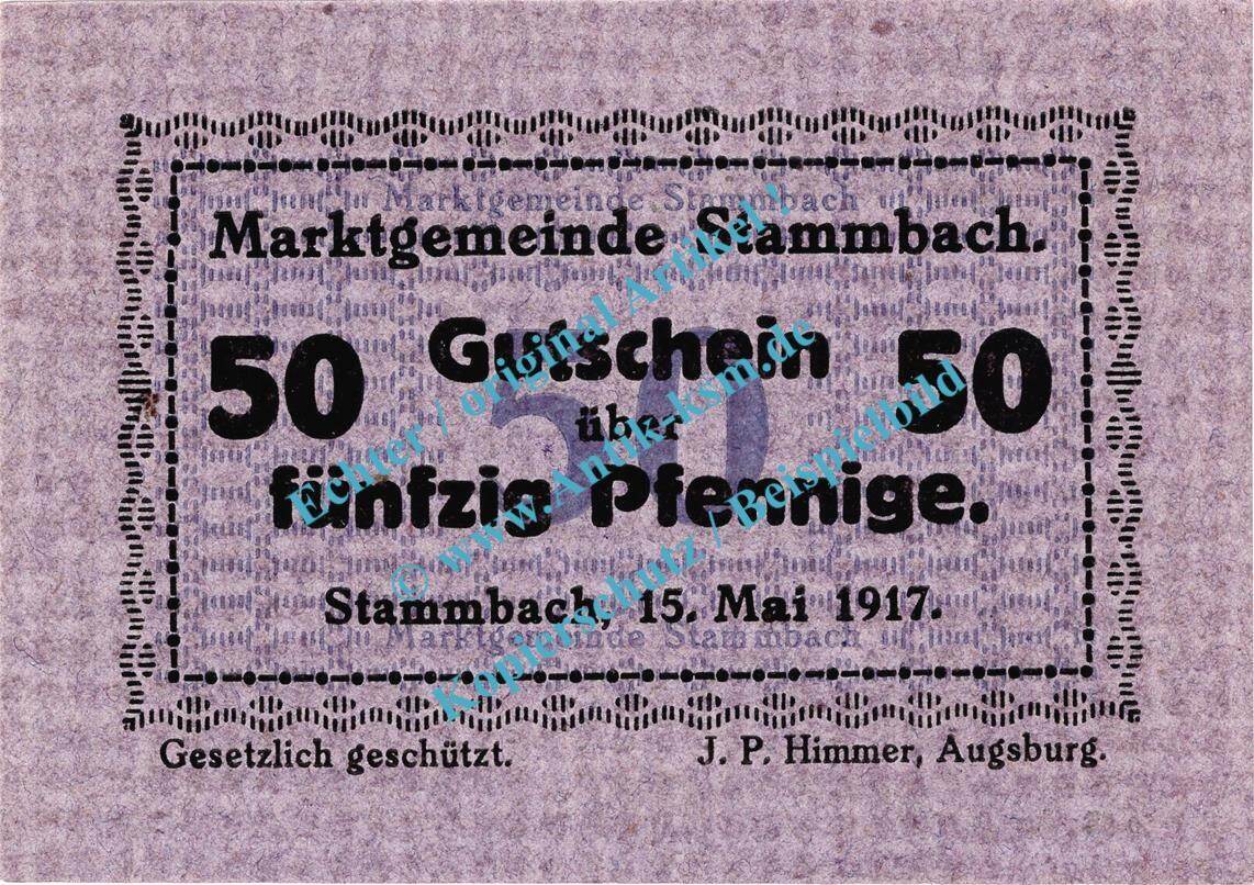 Notgeld DE 50 Pf Stammbach Notgeld 50 Pfennig Schein In Kfr Tieste