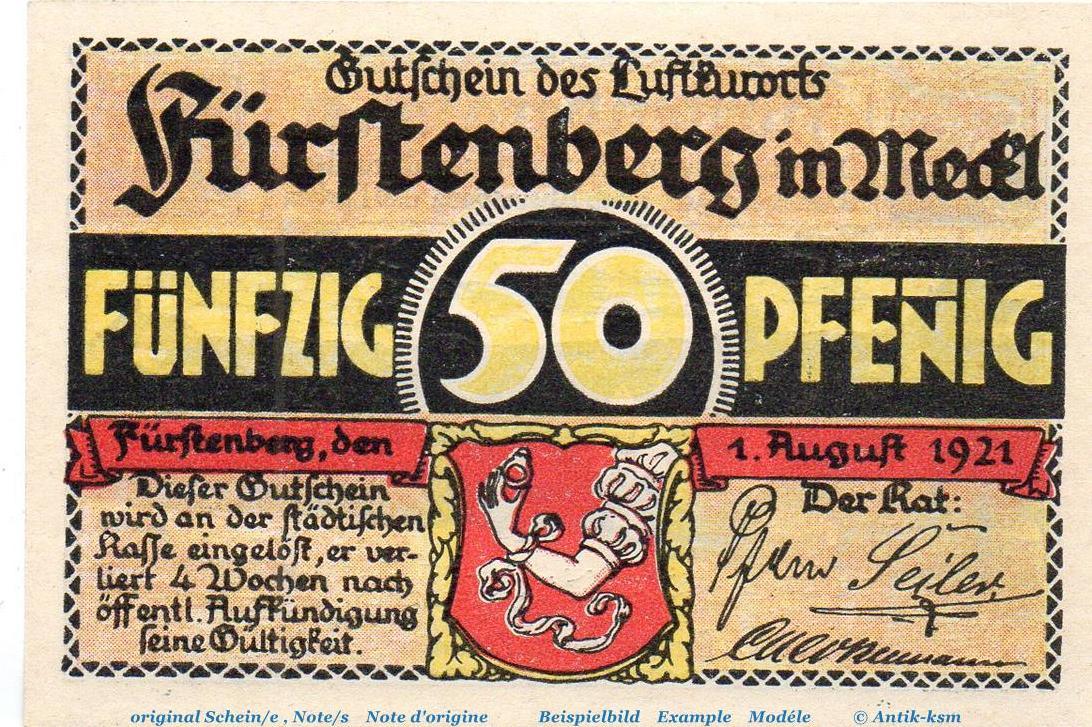 Seriennotgeld Deutschland 1921 Notgeld der Stadt Fürstenberg 402 11 50