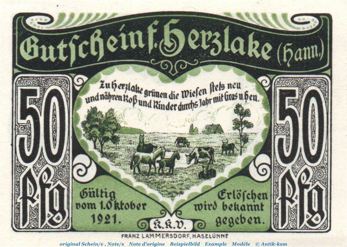 Notgeld De 50 Pf 1921 Notgeld Kaufmännischer Verein Herzlake 605 1 50