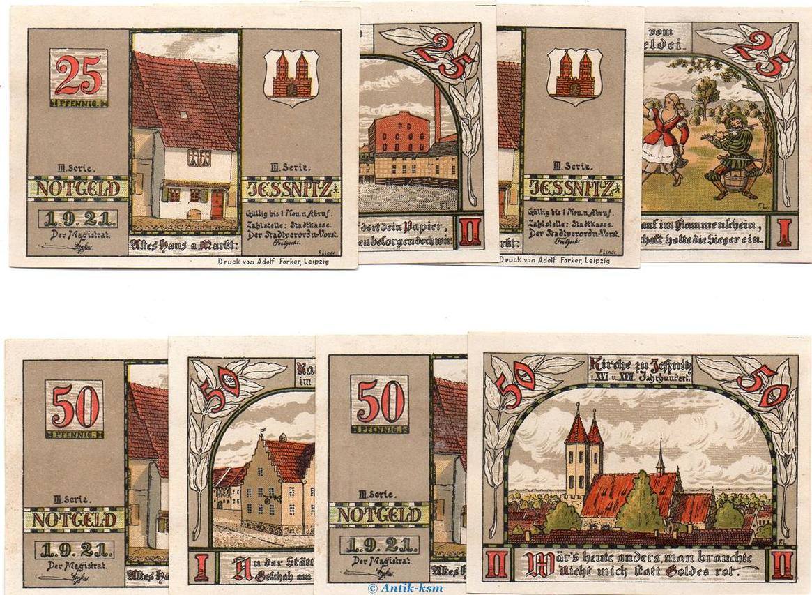 Notgeld De Scheine Kpl X Notgeld Stadt Jessnitz Iii Serie