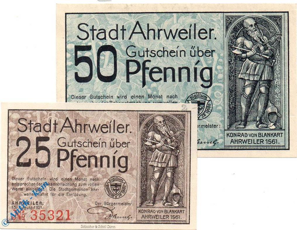 Notgeld DE 2 Scheine Kpl Notgeld Ahrweiler Set Mit 2 Scheinen O