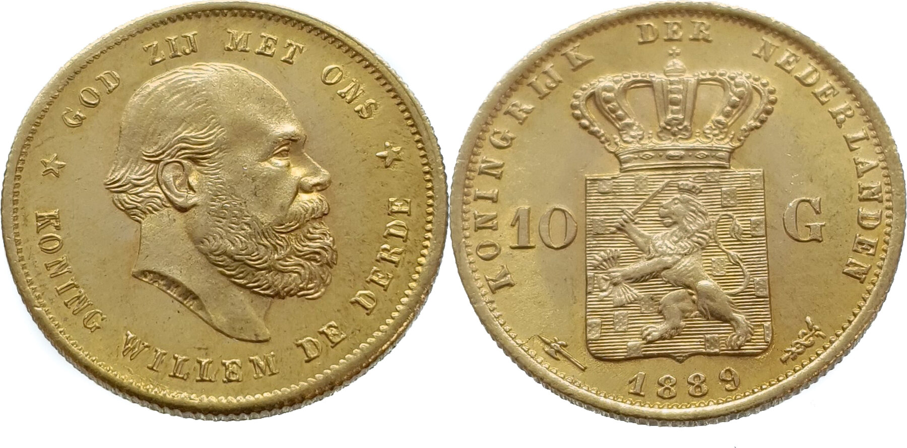 Nederland 10 Gulden 1889 Willem III Gold Extremely Fine MA Shops