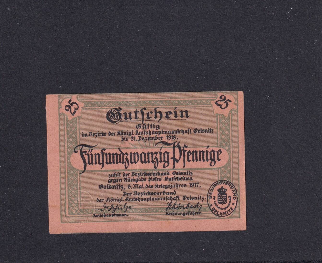 Deutsches Reich Sachsen 25 Pfennige 1917 Oelsnitz