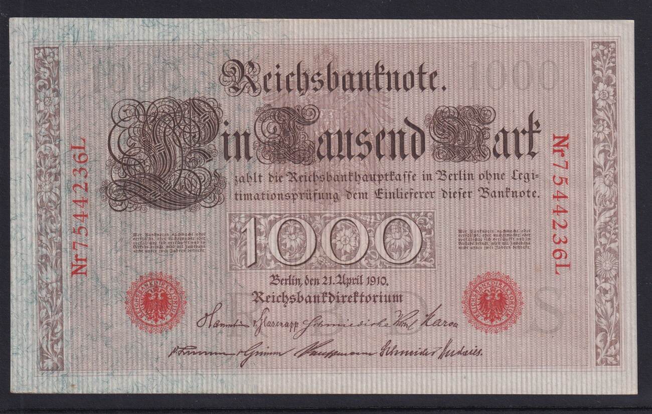 Deutsches Reich Kaiserreich 1000 Mark 1910 Ro 45c Deu 40c KN