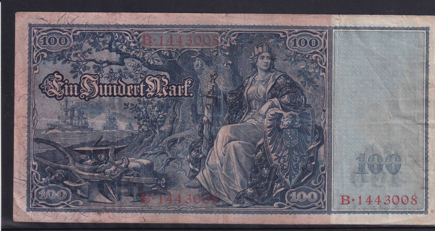 Kaiserreich Reichsbanknote 100 Mark 1908 Ro 35 DEU 32 Serie B VF