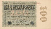 Deutsches Reich, 100 Mio.Mark Ro.106l Firmendruck, Wz.Hakensterne, KN 6 stellig braun bis rot, FZ:schwarz DV,