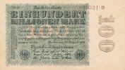 Deutsches Reich, 100 Mio.Mark Ro.106l Firmendruck, Wz.Hakensterne, KN 6 stellig braun bis rot, FZ:schwarz FM,