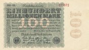 Deutsches Reich, 100 Mio.Mark Ro.106l Firmendruck, Wz.Hakensterne, KN 6 stellig braun bis rot, FZ:schwarz HH,