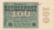 Deutsches Reich, 100 Mio.Mark Ro.106l Firmendruck, Wz.Hakensterne, KN 6 stellig braun bis rot, FZ:schwarz NN,