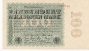 Deutsches Reich, 100 Mio.Mark Ro.106l Firmendruck, Wz.Hakensterne, KN 6 stellig braun bis rot, FZ:schwarz VL,