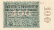 Deutsches Reich, 100 Mio.Mark Ro.106q Wz.Ringe, Firmendruck, KN 6 stellig rot bis braun, FZ schwarz DB,