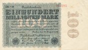 Deutsches Reich, 100 Mio.Mark Ro.106q Wz.Ringe, Firmendruck, KN 6 stellig rot bis braun, FZ schwarz DK,