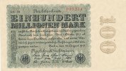 Deutsches Reich, 100 Mio.Mark Ro.106q Wz.Ringe, Firmendruck, KN 6 stellig rot bis braun, FZ schwarz GE,