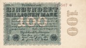 Deutsches Reich, 100 Mio.Mark Ro.106u Wz.Sterne, Firmendruck, KN 6 stellig braun bis schwarz , FZ schwarz FM,