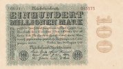 Deutsches Reich, 100 Mio.Mark Ro.106u Wz.Sterne, Firmendruck, KN 6 stellig braun bis schwarz , FZ schwarz GD,