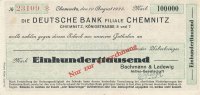 Deutsches Reich, Sachsen, 100ooo Mark Chemnitz, Bachmann & Ladewig AG.
