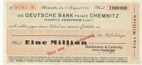 Deutsches Reich, Sachsen, 1 Mio. Mark Chemnitz, Bachmann & Ladewig AG.