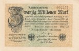 Deutsches Reich, 20 Mio.Mark Ro.107e, Wz.Hakensterne, KN 6 stellig, FZ:HM,