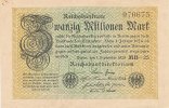 Deutsches Reich, 20 Mio.Mark Ro.107e, Wz.Hakensterne, KN 6 stellig, FZ:MB,