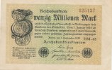 Deutsches Reich, 20 Mio.Mark Ro.107f, Wz.Wellen, KN 6 stellig, FZ:HM,