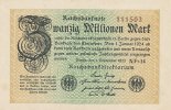 Deutsches Reich, 20 Mio.Mark Ro.107f, Wz.Wellen, KN 6 stellig, FZ:NF,