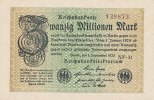 Deutsches Reich, 20 Mio.Mark Ro.107f, Wz.Wellen, KN 6 stellig, FZ:NF,