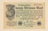 Deutsches Reich, 20 Mio.Mark Ro.107g, Wz.Gitter, KN 6 stellig, FZ:GU,