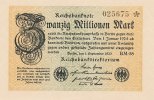 Deutsches Reich, 20 Mio.Mark Ro.107g, Wz.Gitter, KN 6 stellig, FZ:BM,