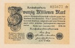 Deutsches Reich, 20 Mio.Mark Ro.107g, Wz.Gitter, KN 6 stellig, FZ:BM,