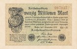 Deutsches Reich, 20 Mio.Mark Ro.107h, Wz.Sterne, KN 6 stellig, FZ:GU,