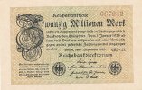 Deutsches Reich, 20 Mio.Mark Ro.107h, Wz.Sterne, KN 6 stellig, FZ:GU,