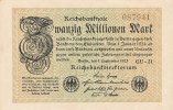 Deutsches Reich, 20 Mio.Mark Ro.107h, Wz.Sterne, KN 6 stellig, FZ:GU,