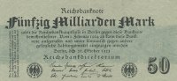 Deutsches Reich, 50 Mrd.Mark Ro.122a Papier grün, ohne FZ,