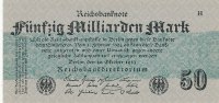 Deutsches Reich, 50 Mrd.Mark Ro.122b Papier grau, mit FZ:H