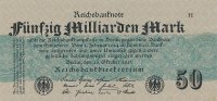 Deutsches Reich, 50 Mrd.Mark Ro.122b Papier grau, mit FZ:H