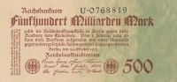 Deutsches Reich, 500 Mrd.Mark Ro.124a Reichsdruck KN 7 stellig