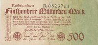 Deutsches Reich, 500 Mrd.Mark Ro.124a Reichsdruck KN 7 stellig