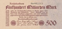 Deutsches Reich, Weimarer Republik 500 Mrd.Mark Ro.124d, Firmendruck, FZ und KN schwarz,