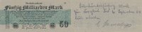 Deutsches Reich, 50 Mrd.Mark Ro.122b Papier grau, mit FZ:H