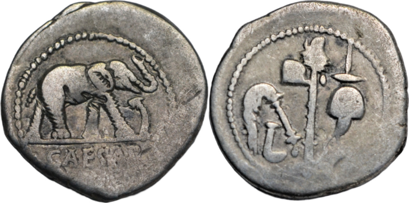 Denarius Bc V Chr Julius Caesar Silver C Bc Elephant