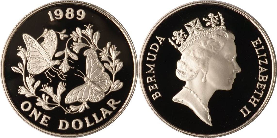 1 Dollar 1989 Bermuda Bermuda, 1 Dollar, Monarchfalter, 1989, PP Proof