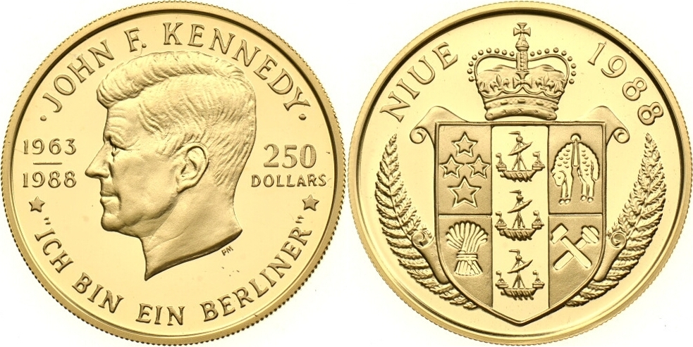 Niue 250 Dollars 1988 John F Kennedy Proof MA Shops