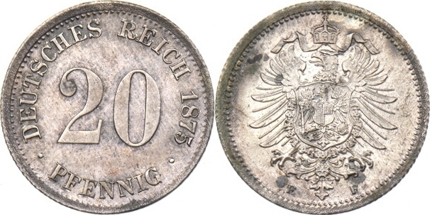 Kaiserreich 20 Pfennig 1875 F CH UNC MA Shops