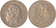 Baden 5 Mark Baden, 5 Mark, Friedrich I., 1888, G* A ohne Mittelstrich, ss, Rdf.