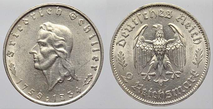 Drittes Reich 2 Reichsmark 1934 F EF MA Shops